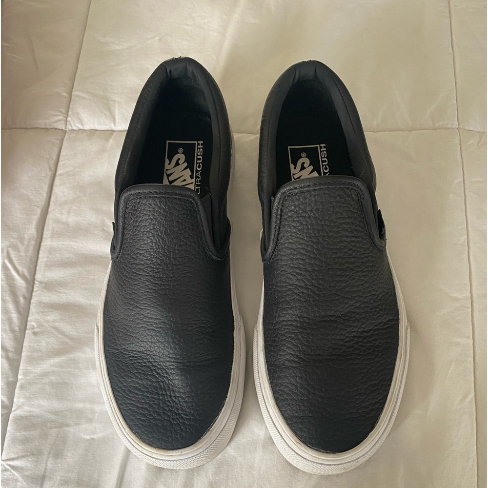 Vans classic slip on black leather 8.5